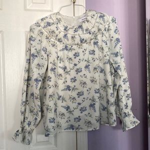 White long sleeve floral blouse